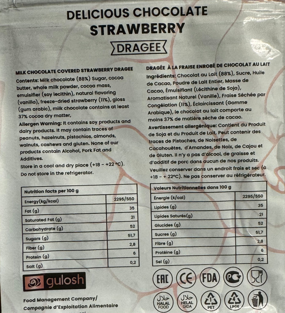 Gulosh Delicious Chocolate Strawberry Drage Milk Chocolate 80g FOODS ZaytunaMart.ca