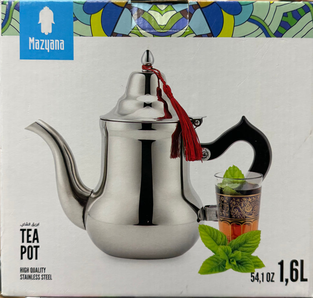 Mazyana Moroccan Teapot Stainless steel silver 1.6L HOME ZaytunaMart.ca