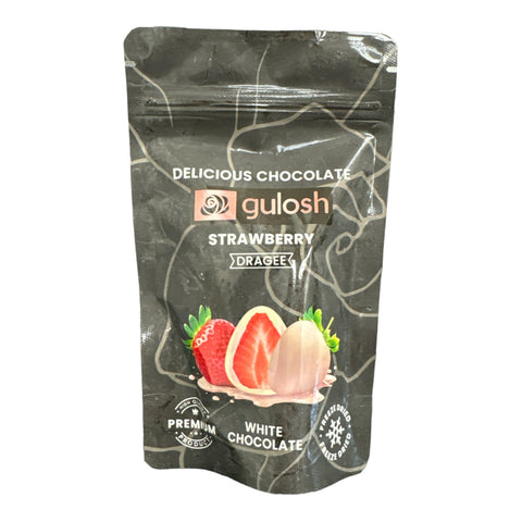 Gulosh Delicious Chocolate Strawberry Dragee White Chocolate 80g